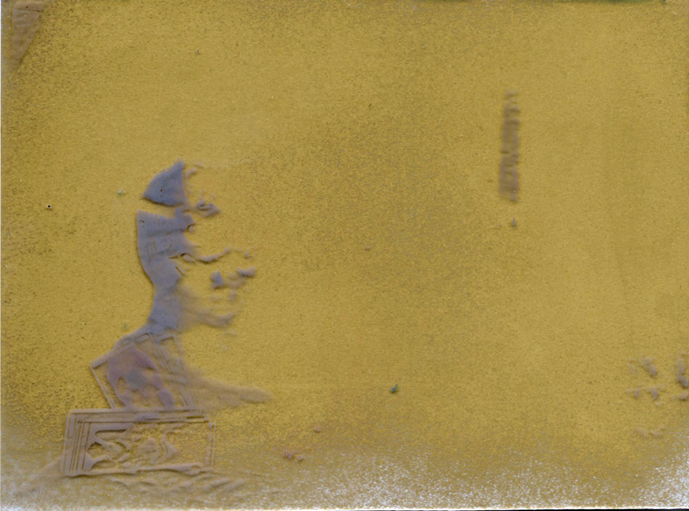 Chalk Pastels on ambrotype, sprayed gold on reverse