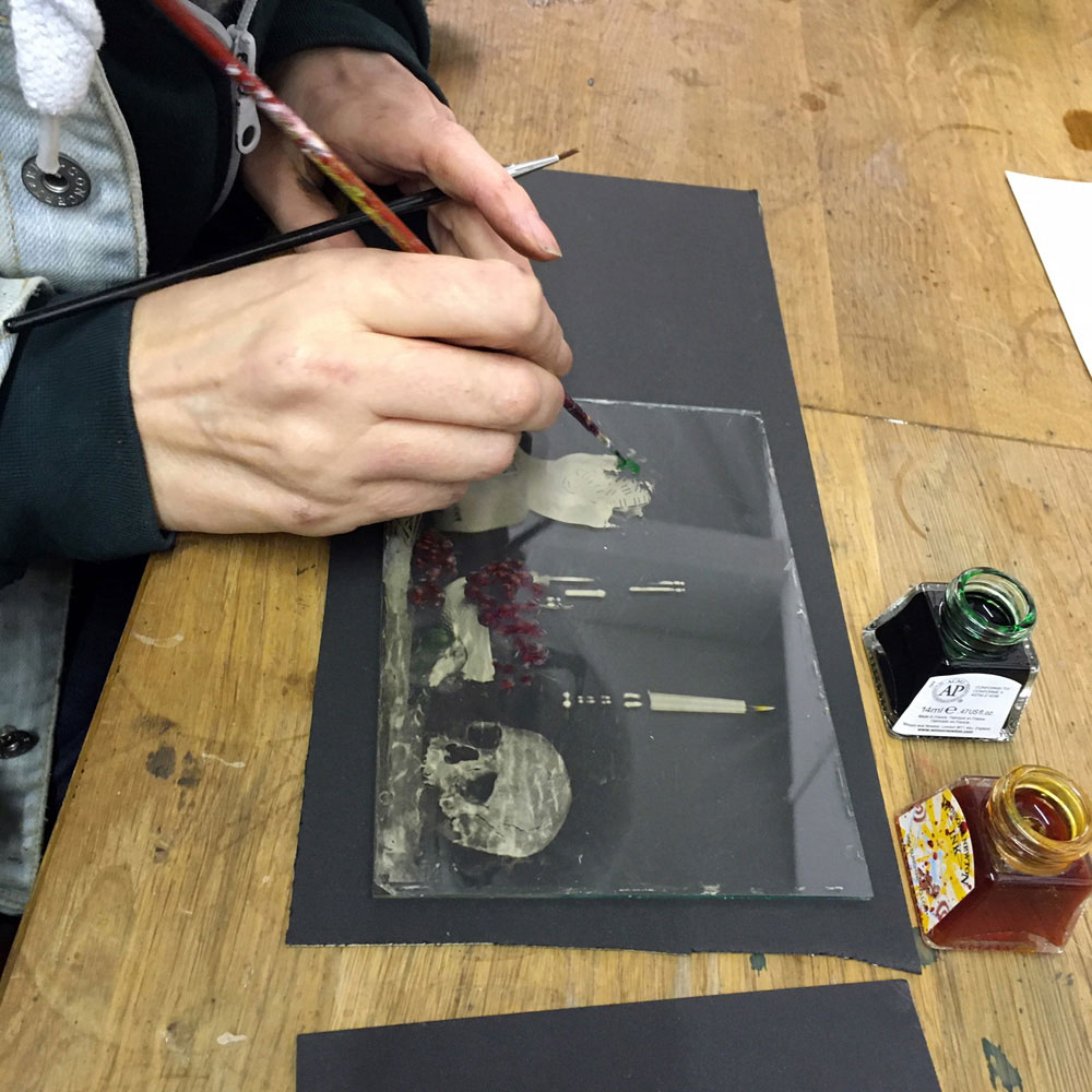 Painting an ambrotype with Windsor & Newton inks